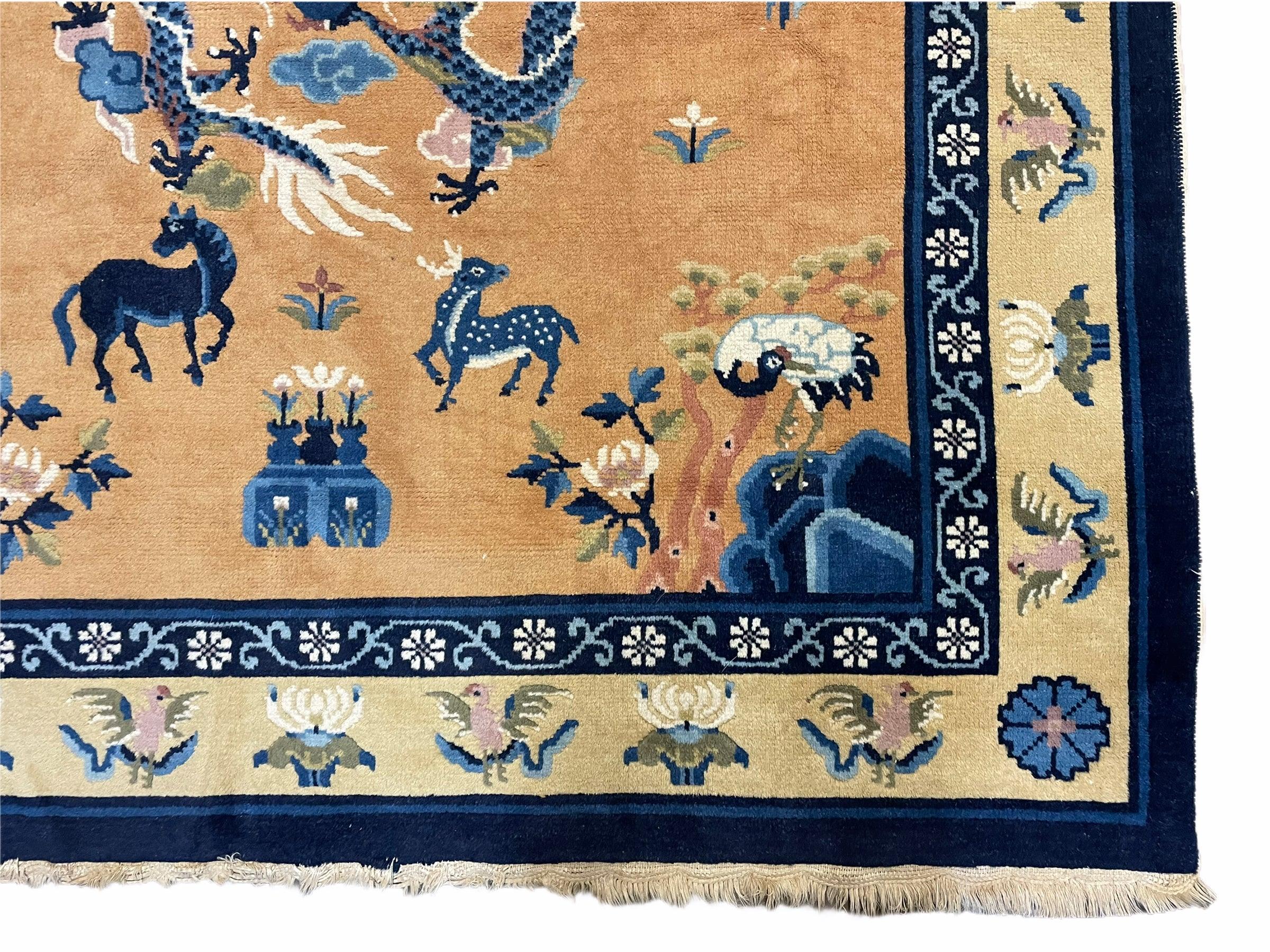 5x5 Vintage Chinese Peking Art Deco Nichols Square Rug Animals Dragons Elephant - Jewel Rugs