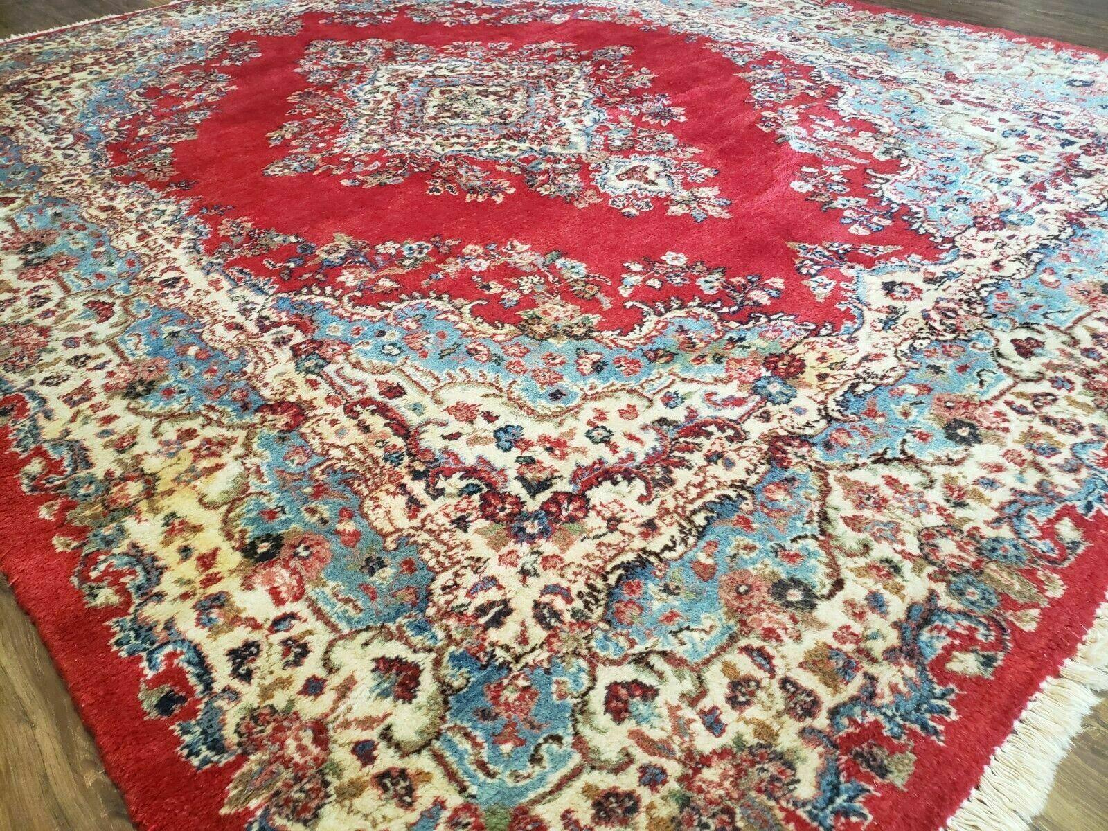 8' X 10' Vintage Handmade India Kirman Wool Rug Hand Knotted Organic Dyes Red - Jewel Rugs