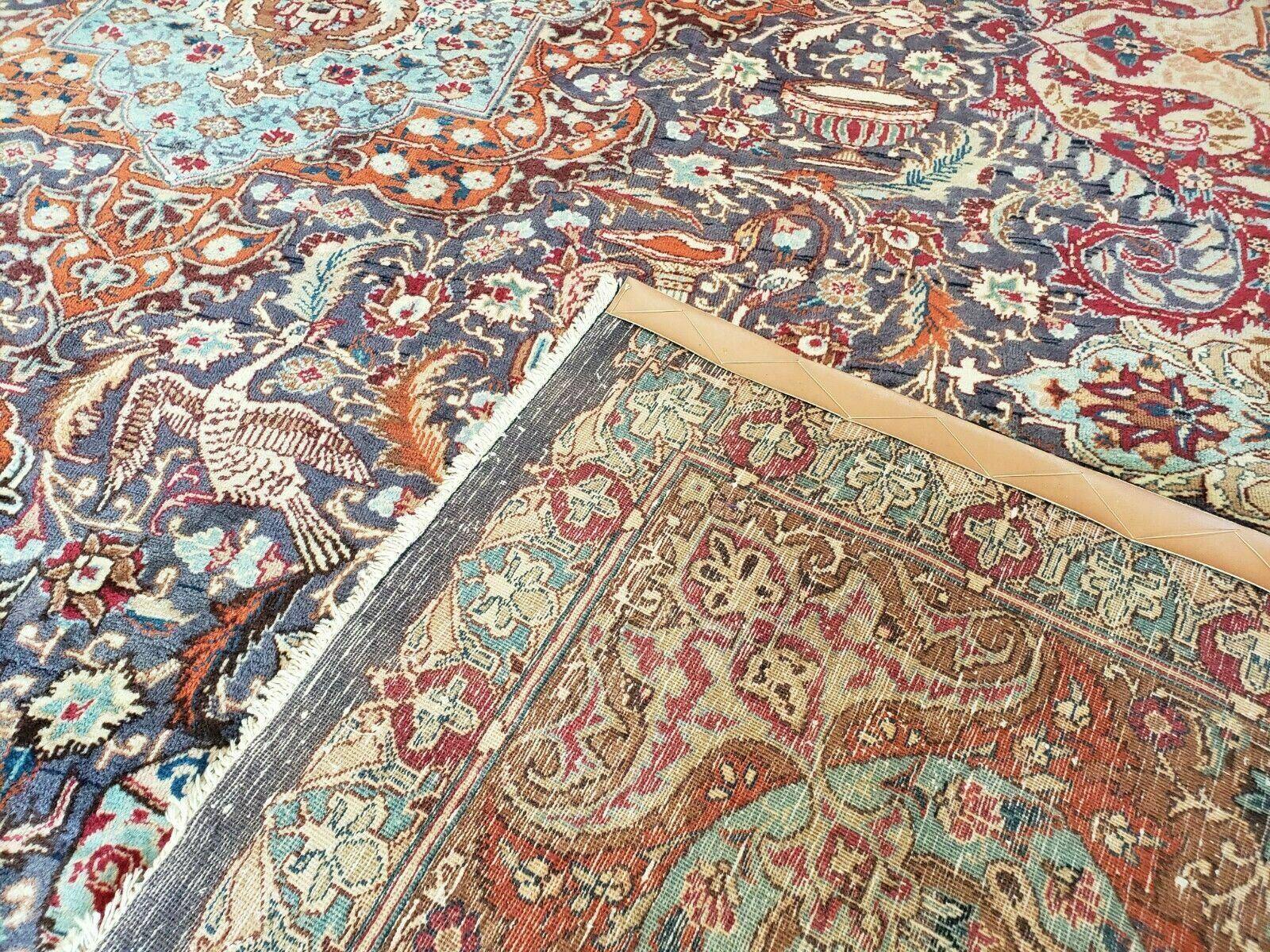 10' X 12' Vintage Handmade Persian Kashmar Animal Pictorial Wool Rug - Light Blue, Blue, and Red Carpet - Jewel Rugs