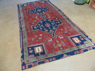 Antique Handmade India Geometric Oriental Wool Rug Vegetable Dye Runner Red - Jewel Rugs