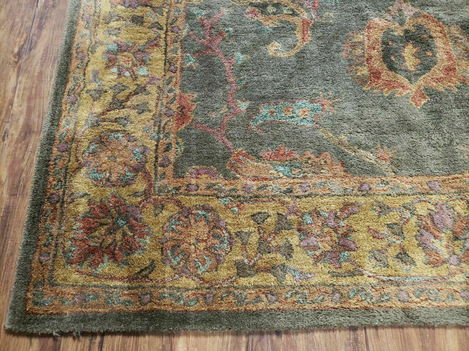 5' 8" X 8' 5" Vintage Hand Tufted India Agra Wool Rug Green Gold - Jewel Rugs