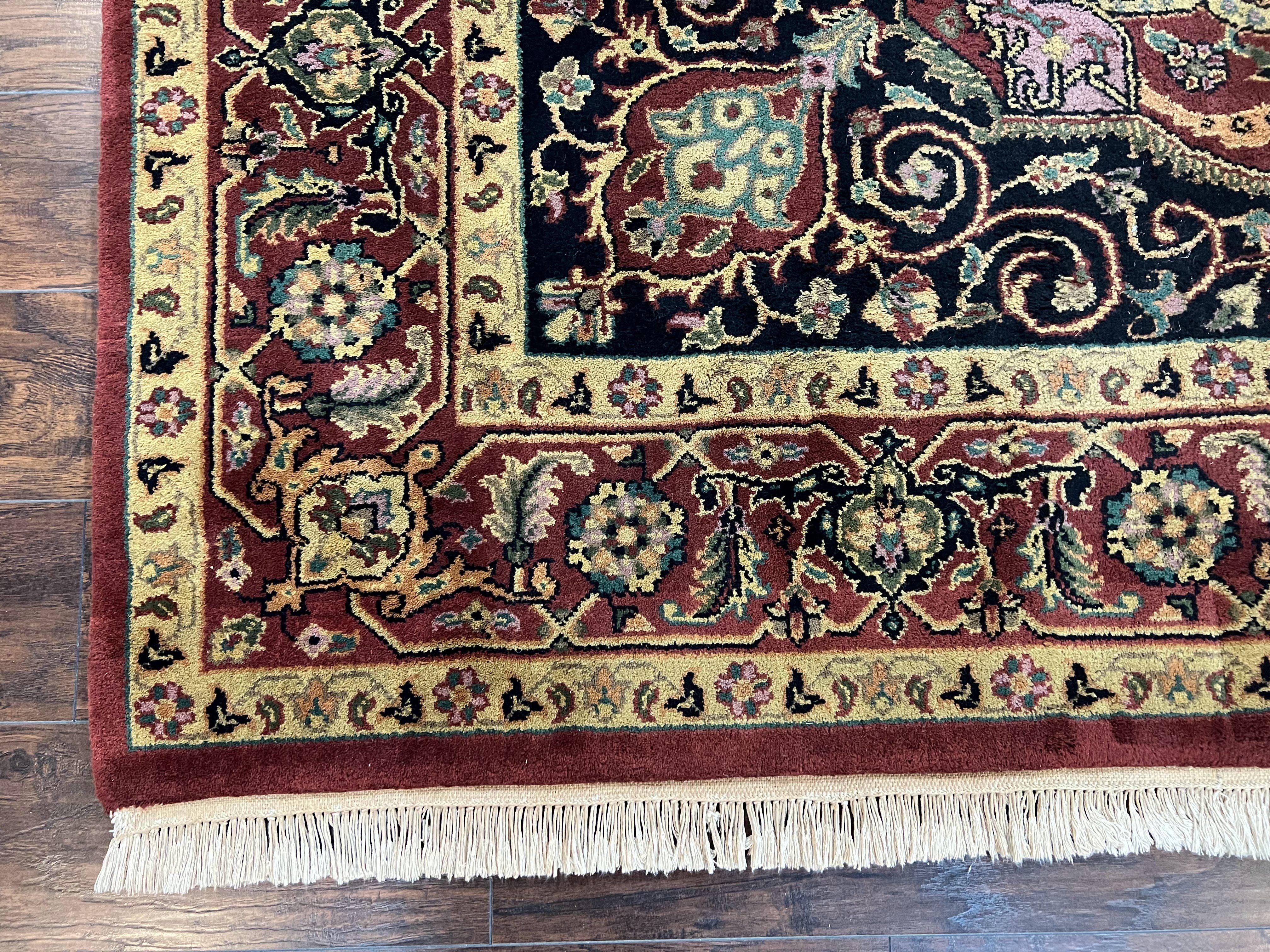 Indo Persian Rug 8x10, Vintage Persian Carpet, Red Black Gold, Central Medallion, Indian Heriz Bidjar Rug, Room Sized Wool Handmade Area Rug - Jewel Rugs