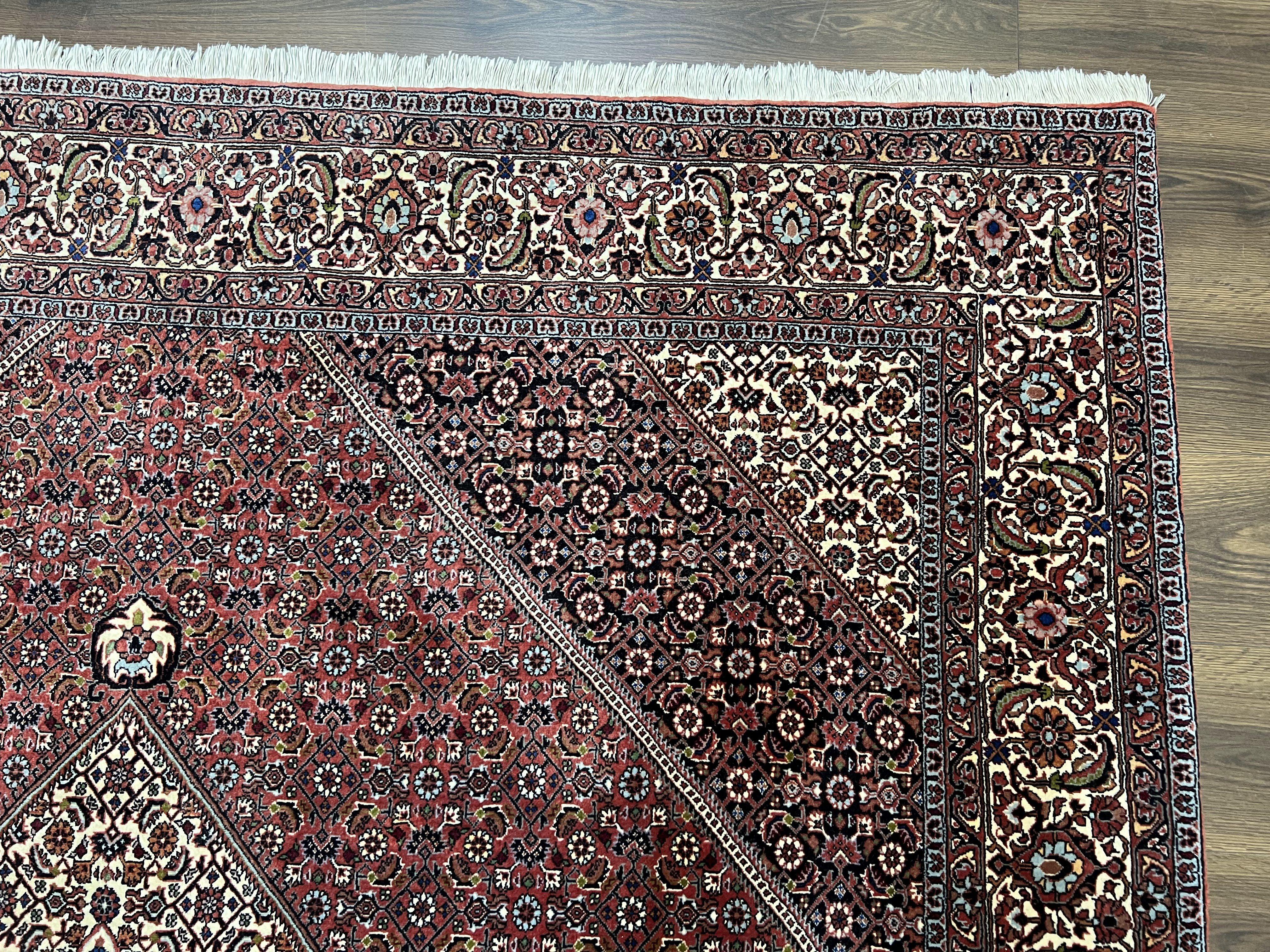 Wonderful Persian Bidjar Rug 7x8 ft, Almost Square Oriental Carpet, Herati Mahi, Highly Detailed, Ivory Red Navy Blue, Very Fine Handmade Bijar Rug - Jewel Rugs