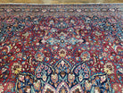 Antique Persian Mashad Rug, Palace Size, Hand-Knotted, Wool, Allover Floral with Medallion, Ruby Red and Dark Blue, 11' x 15' - Jewel Rugs