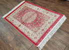 Small Silk Rug Red, Soft Silk Oriental Carpet, New Turkish Rug, Persian Design, Central Medallion, Bamboo Silk, Power-Loomed, 2' 8" x 4' 1" - Jewel Rugs