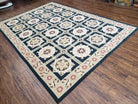 Vintage Chinese Needlepoint Rug 6x9, Panel Design Area Rug Wool Hand-Woven Black & Ivory Carpet Flat Weave Bedroom Rug 6 x 9 Living Room Rug - Jewel Rugs