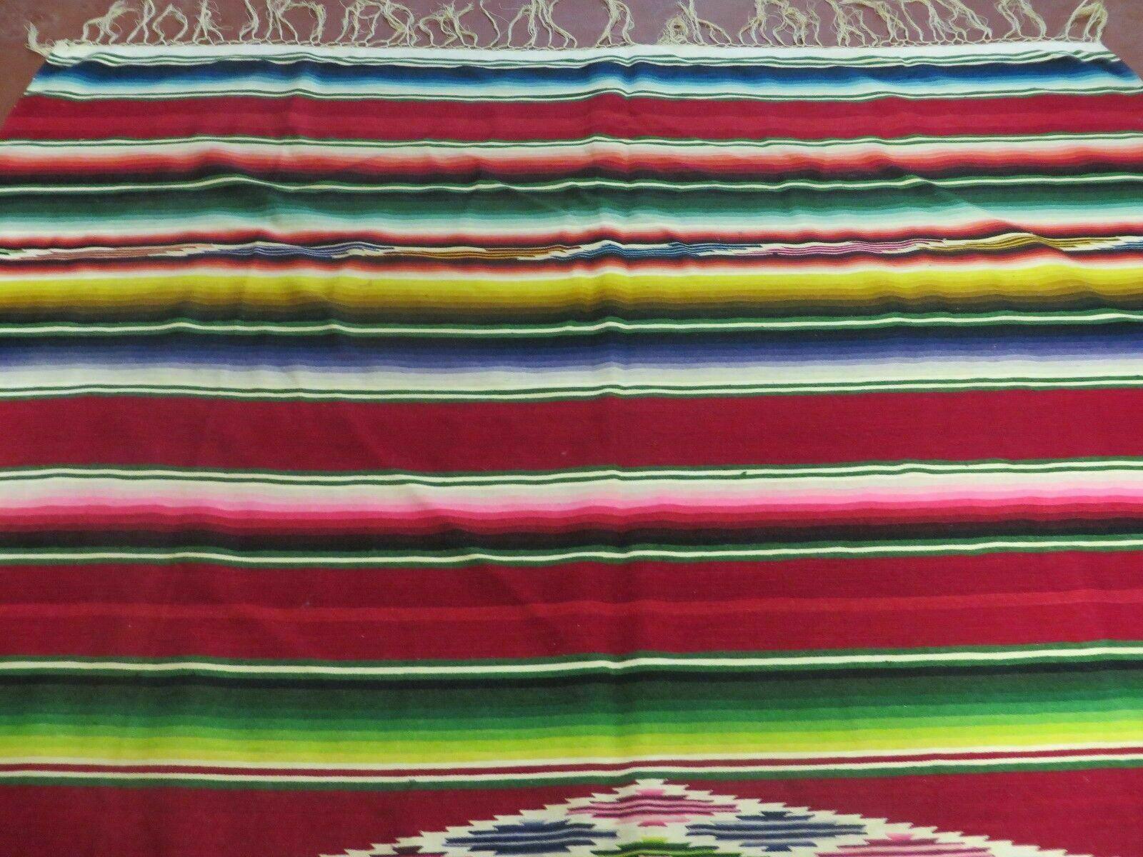 6' 7" X 8' Antique Handwoven Mexican Saltillo Blanket Rug Serape Wall Hanging - Jewel Rugs