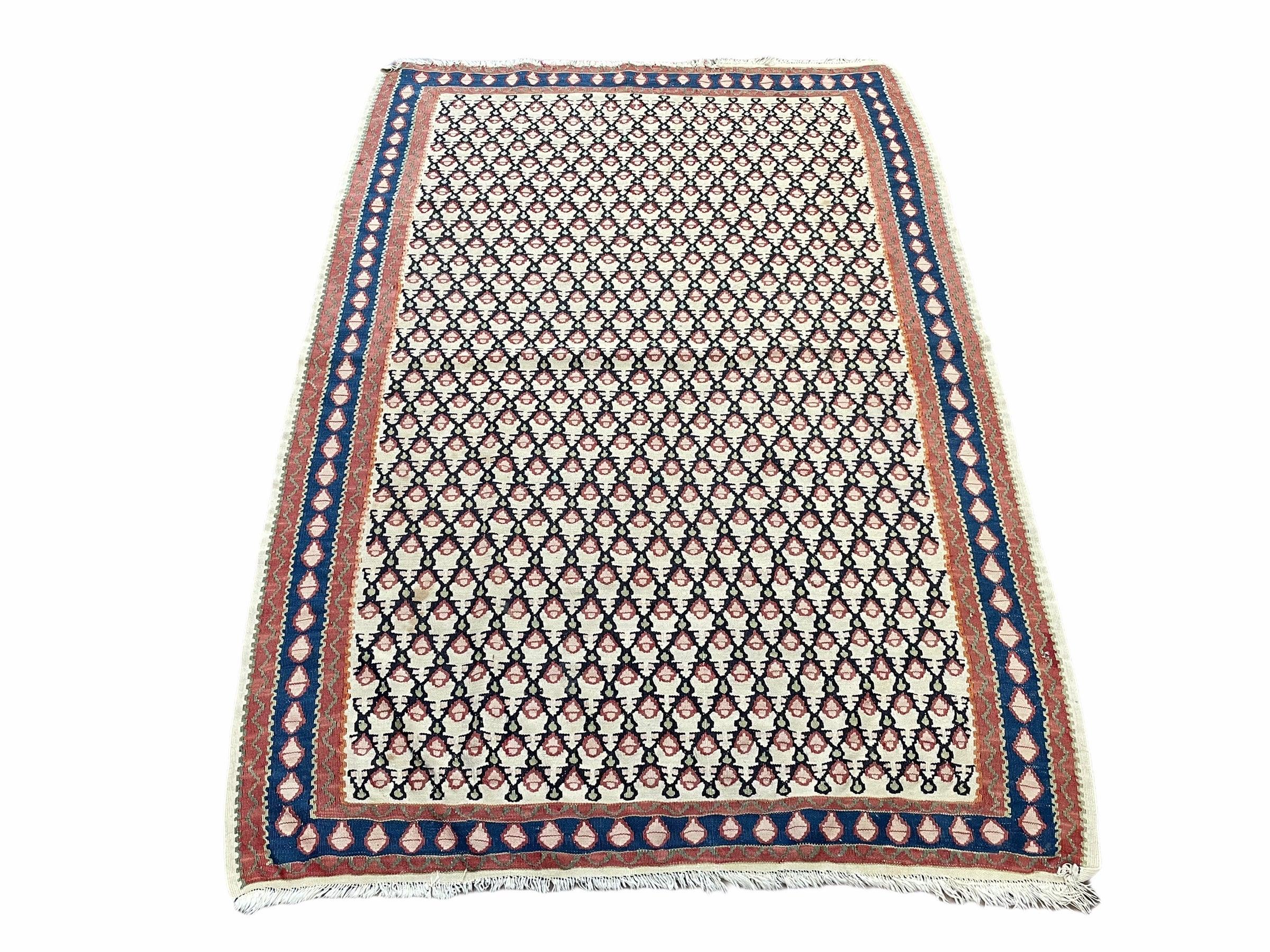 Vintage Kilim Rug 4x5 Kurdish Senneh Kilim Flatweave Rug 4 x 5 Geometric Pattern Kilim Collectible Rug Ivory Kilim Rug - Jewel Rugs