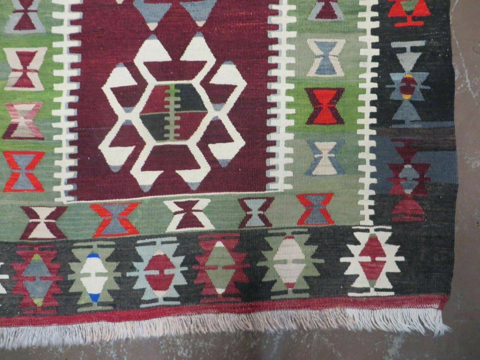 3' 8" X 5' Vintage Turkish Kilim Handmade Flat Weave Wool Rug Veg Dyes - Jewel Rugs