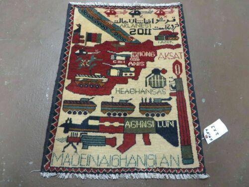 2' X 2'6" Handmade Afghan Balouch Tribal Wool War Rug Gun Tank Helicopter # 154 - Jewel Rugs