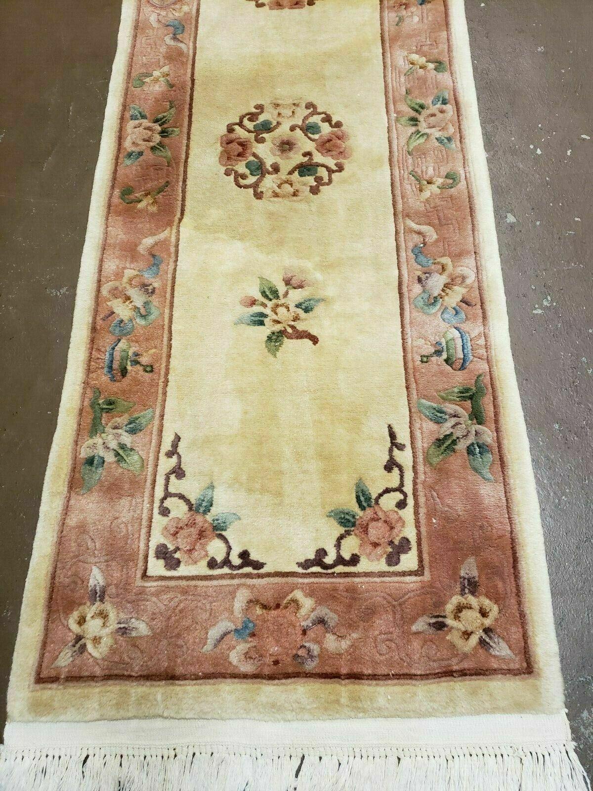 2' 7" X 12' Handmade Chinese Art Deco Nichols 90 Lines Wool Rug Runner Beige - Jewel Rugs