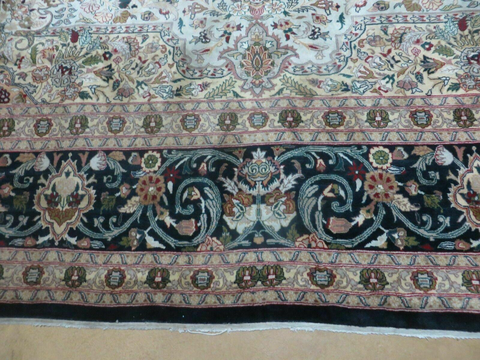 9' X 12' Vintage Fine Handmade Chinese Allover Oriental Wool Rug Ivory Black - Jewel Rugs