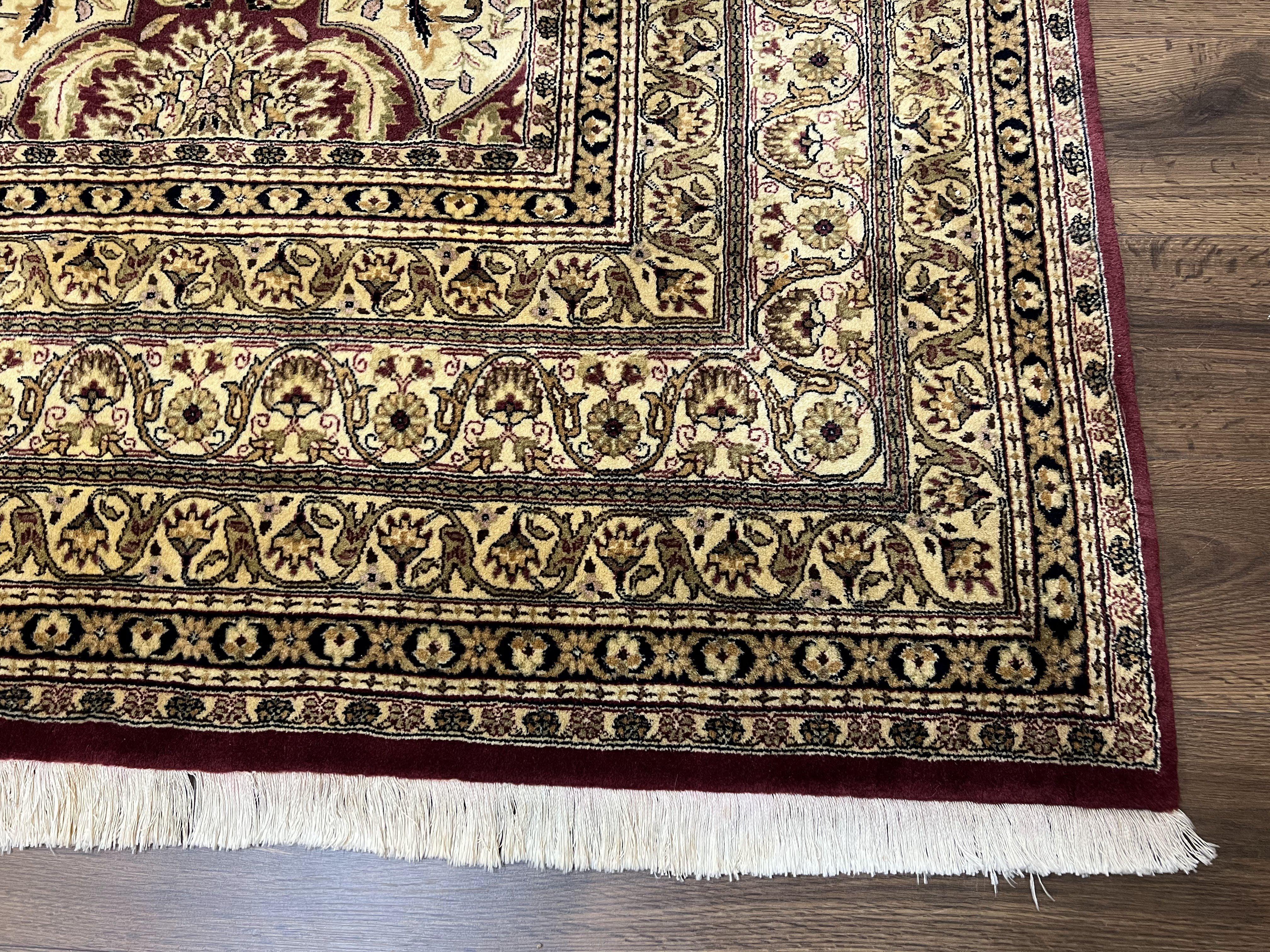 Pak Persian Rug 10x14, Large Vintage Area Rug 10 x 14, Kirman Panel Pakistani Carpet, Wool Hand-Knotted Cream and Maroon Rug Very Fine Weave - Jewel Rugs