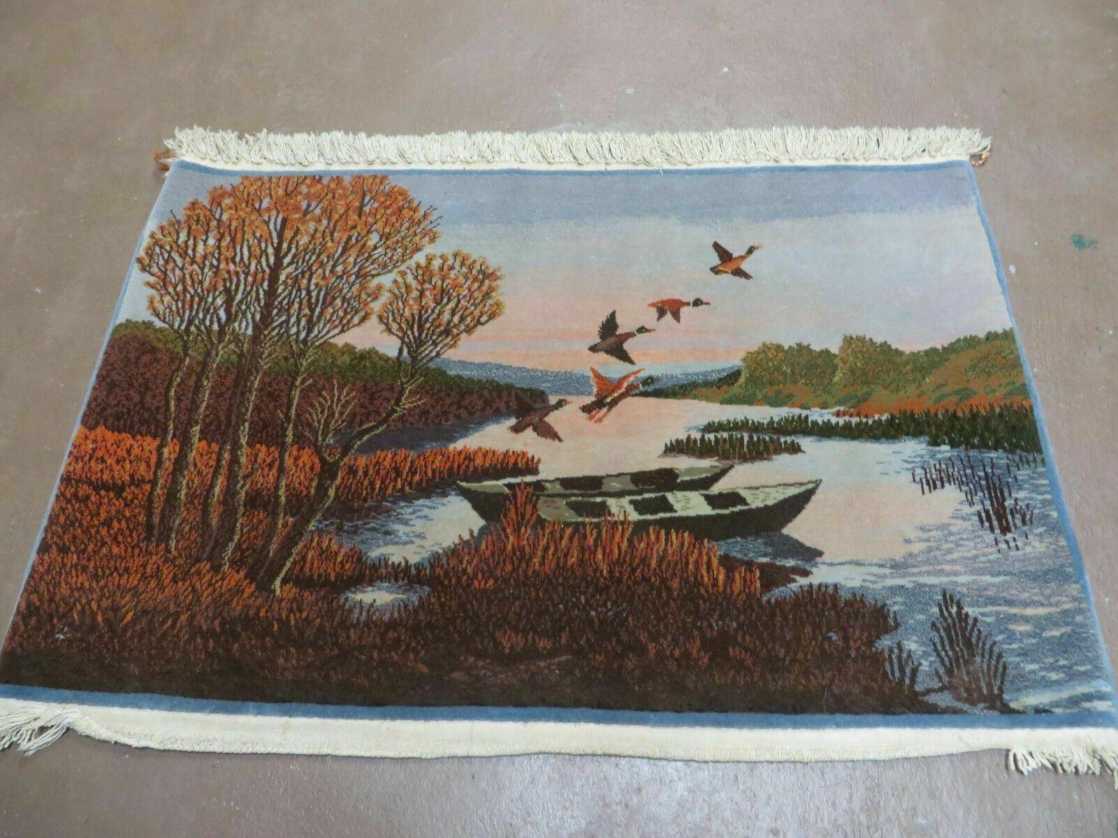 2' X 3' Vintage Handmade Pakistan Pictorial Rug Carpet Scenery Bird Tree Wow - Jewel Rugs