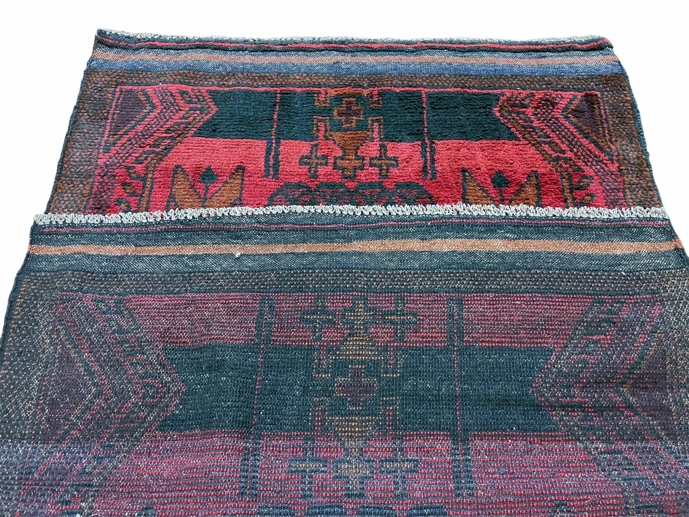 2' 10" X 4'6" Vintage Handmade Tribal Wool Rug Balouchi Rug Afghan Rug Red Black - Jewel Rugs