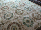 9' X 12' Modern Handmade Indo Lahore Wool Rug Art Deco Olive Ivory Nice Wow - Jewel Rugs