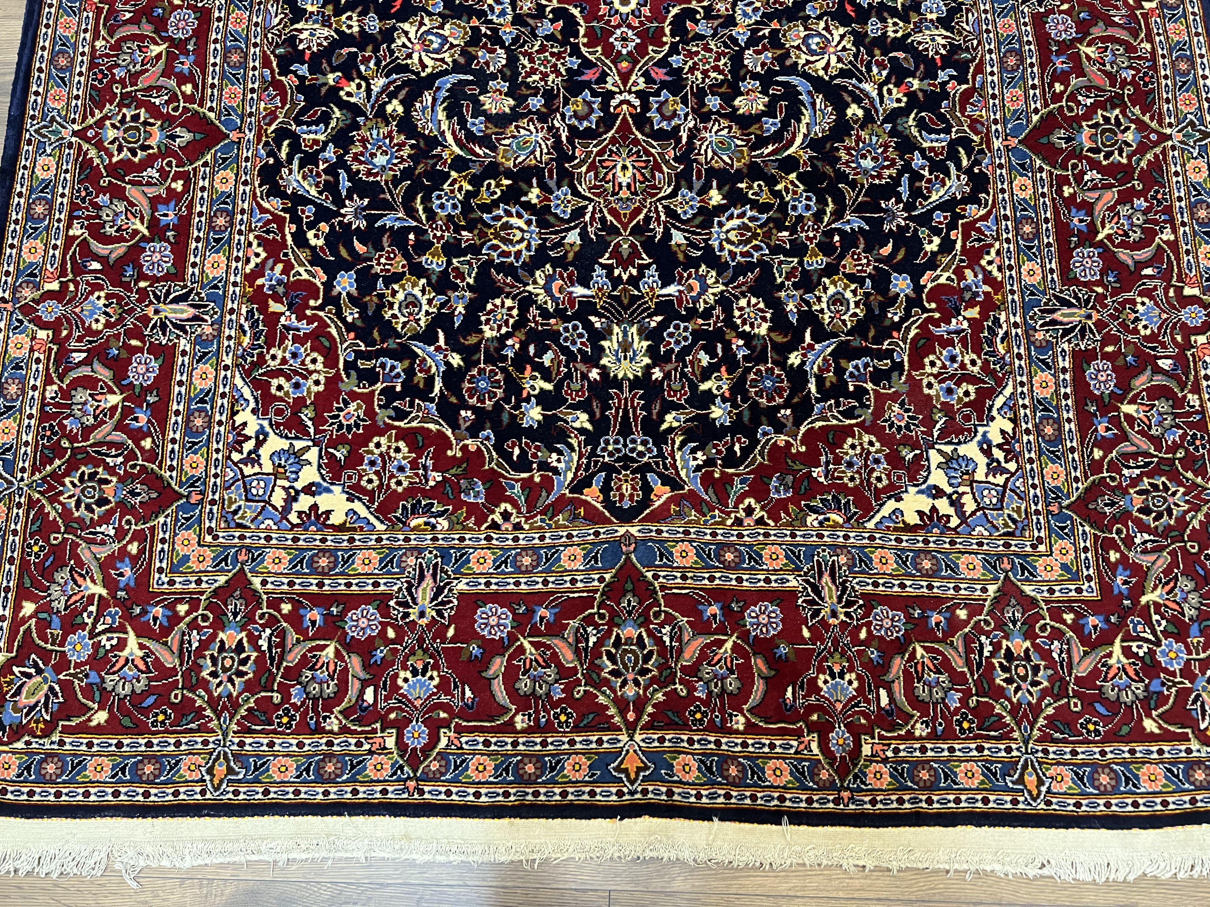 Dark Blue Persian Rug 5x8, Kork Wool Semi Antique Kashan Carpet, Very Fine Lachak Toranj Rug, Hand Knotted Floral Medallion Rug, 5 x 8 Oriental Rug - Jewel Rugs