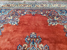 Semi Antique Persian Sarouk Rug 9x12,  Semi Open Field with Central Medallion, Hand Knotted Wool, Tomato Red, 9 x 12 Authentic Oriental Carpet - Jewel Rugs