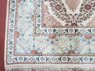 Fine Antique Persian Light Colored Kashan Carpet, 7x12, Top Quality, Rare, Ivory & Blues, Hand-Knotted, Wool - Jewel Rugs