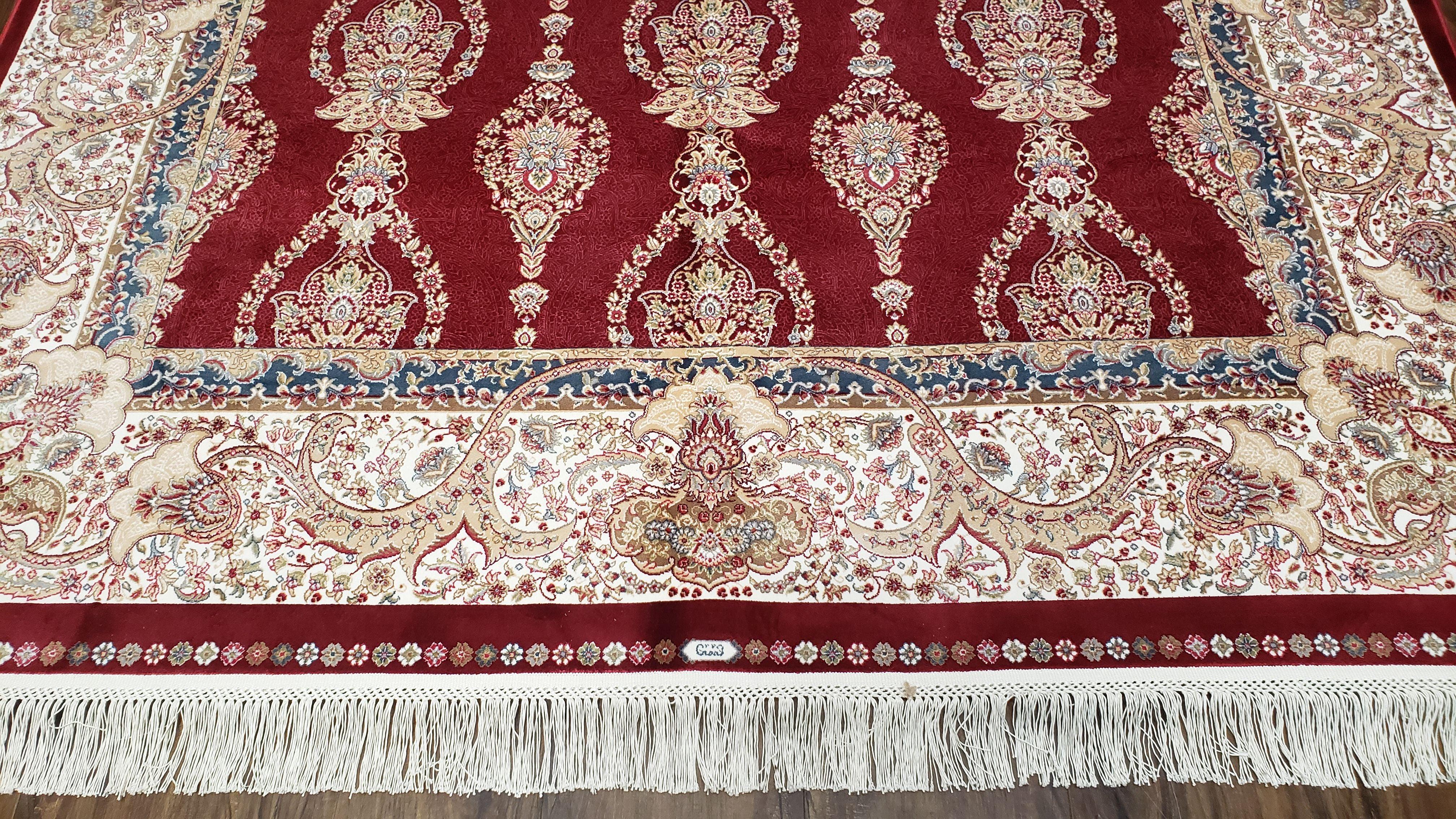 Dark Red Silk Carpet 5.3 x 7.6 ft, 5x8 Silk Rug, New Turkish Silk Carpet, Mint Condition, Beige & Red Area Rug, Bamboo Silk, High Quality - Jewel Rugs