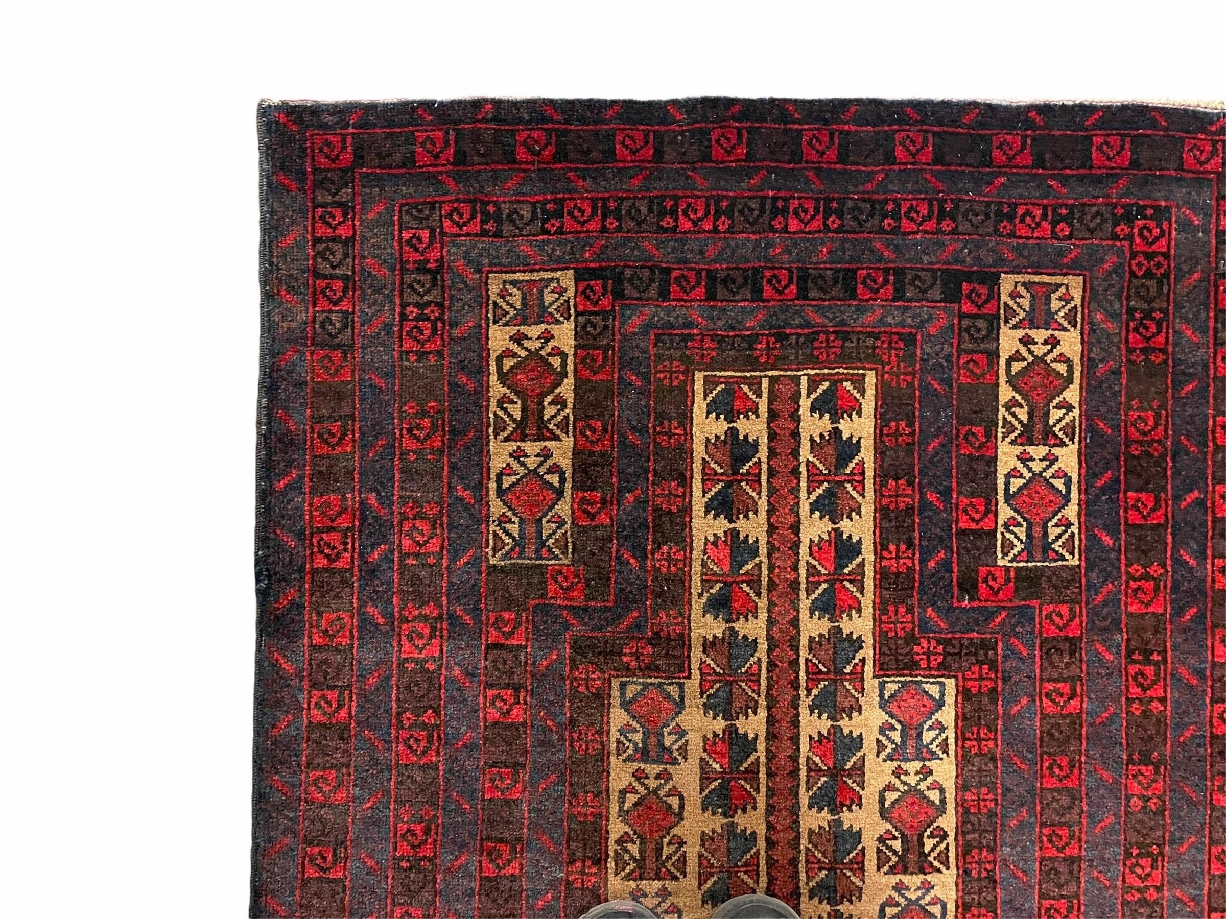 3 X 3.5 New Vintage Handmade Wool Rug Tribal Turkoman Balouch Red Prayer Rug - Jewel Rugs