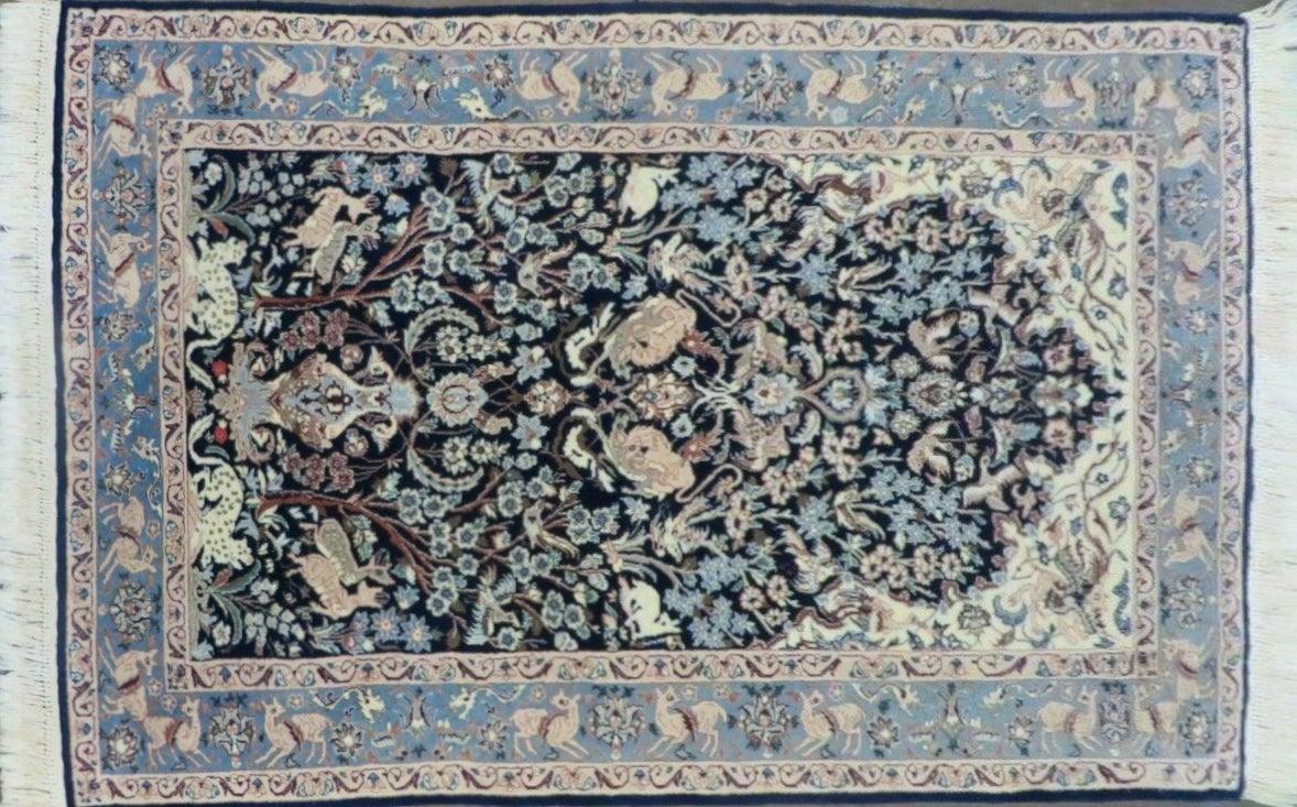 3' X 5' Handmade Chinese Oriental Floral Wool & Silk Rug Deer Panther Tree of Life Pattern - Jewel Rugs