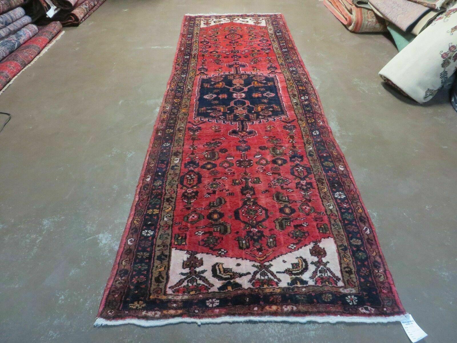 3' 3" X 10' 2" Antique Handmade India Floral Wool Runner Rug Knotted Red # 133 - Jewel Rugs