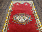 Vintage Moroccan Area Rug, Bright Red Hand-Knotted Wool Carpet, Medallion Area Rug, 4x6 Carpet, Office Room Rug, 3'4" x 6'4" - Jewel Rugs