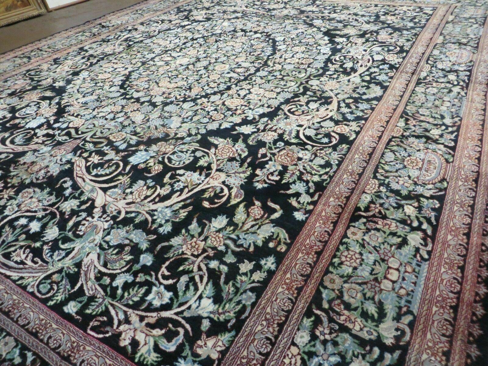 9' X 12' Vintage Handmade Pakistan Floral Wool Rug Black Detailed Nice - Jewel Rugs