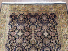 Vintage Floral Indo-Persian Area Rug 5x9 - 6x10, Wool Hand-knotted Black & Gold Indian Oriental Carpet, 6x9 Dining Table Rug, Bedroom Rug - Jewel Rugs