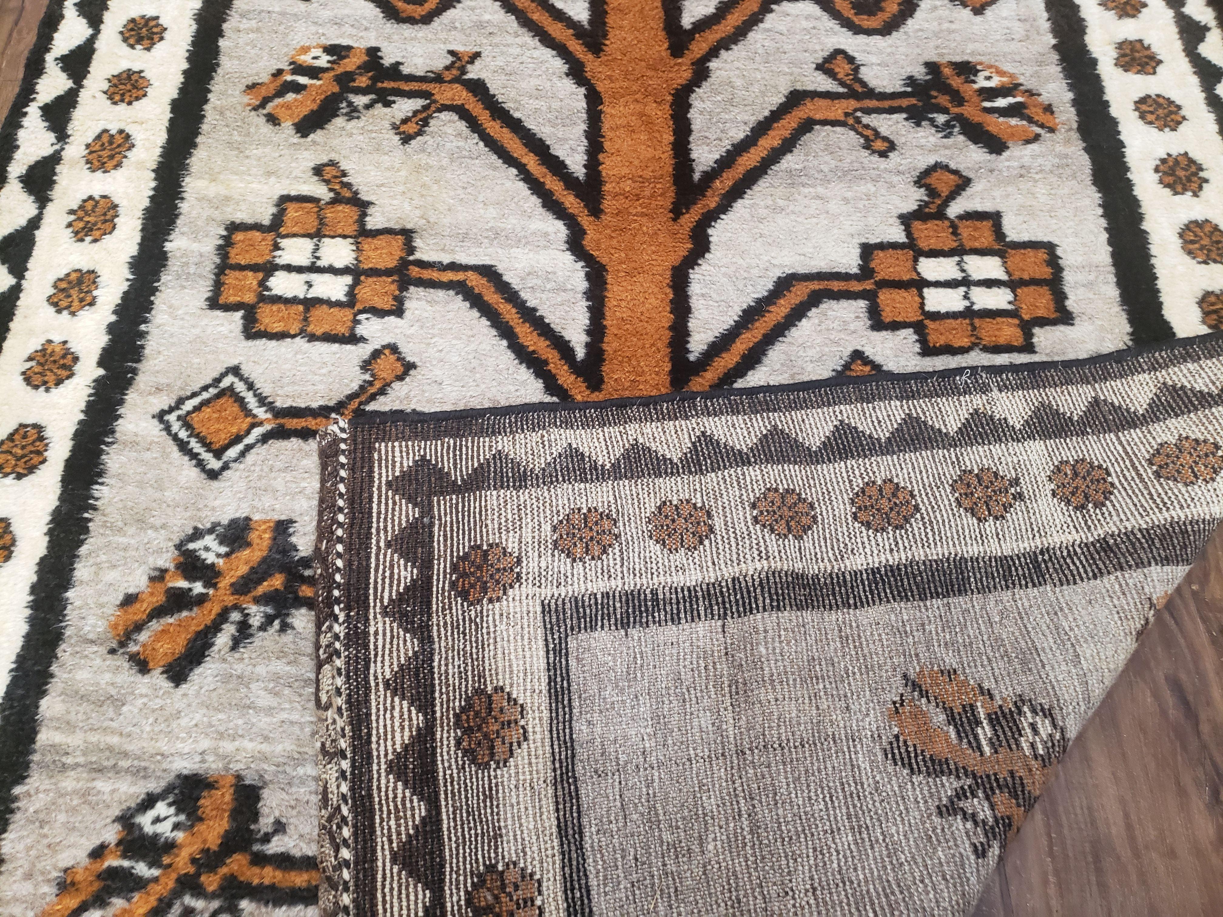 Unique Vintage Gabbeh Tree of Life Rug, Gray, Hand-Knotted, 4'3" x 7' 4" - Jewel Rugs