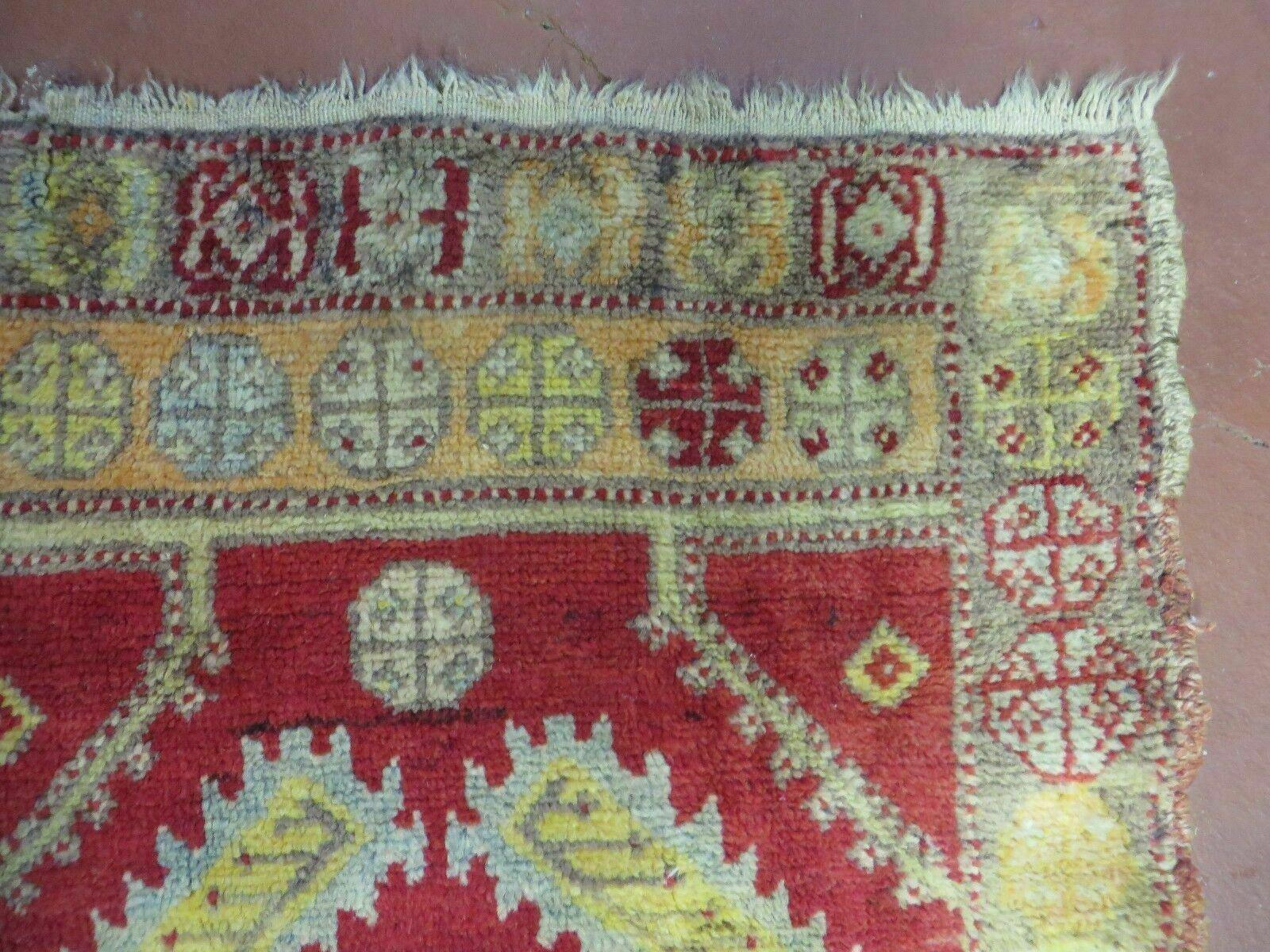 21" X 37" Antique Handmade Turkish Oushak Oshak Yastik Wool Rug Mat Turkey Nice - Jewel Rugs