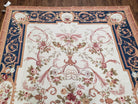 Chinese Aubusson Savonnerie Area Rug 6x8, Vintage Hand-Woven Needlepoint Rug, Flat Weave Handmade Wool Carpet Living Room Ivory & Navy Blue - Jewel Rugs