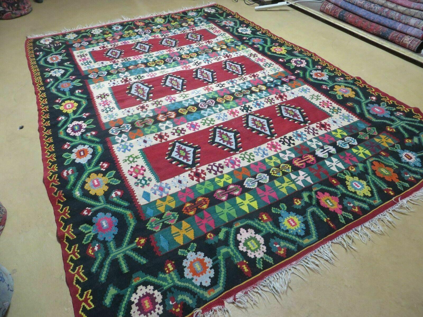 7' X 10' Vintage Turkish Kilim Handmade Flat Weave Wool Rug Vegy Kizeta - Jewel Rugs