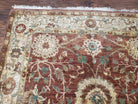 Wide Runner Rug 5 x 14.5, Vintage Indian Mahal Agra Hallway Carpet, Indo Persian Rug, Teawash, Handmade Wool Allover Large Flowers Red Beige - Jewel Rugs