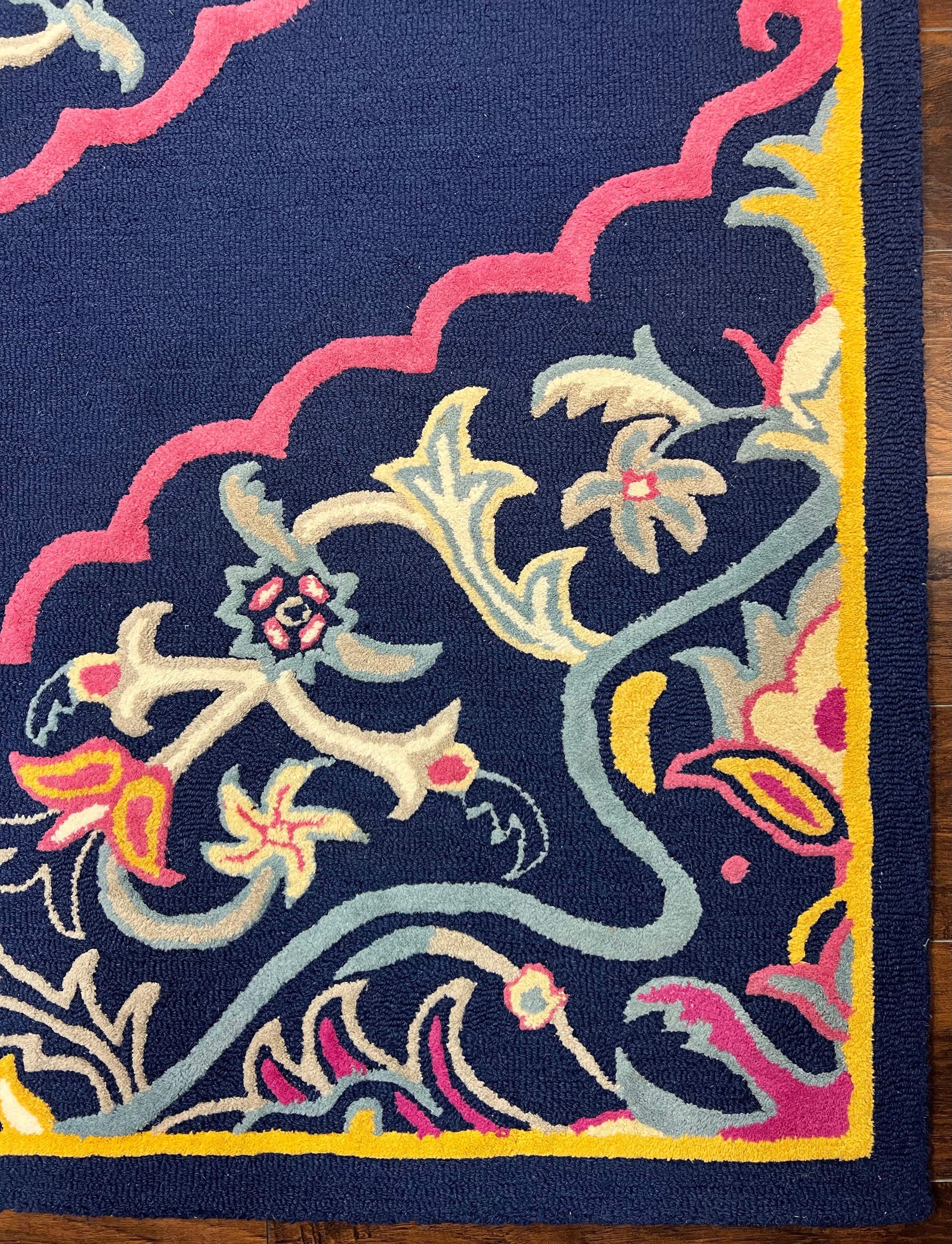 Safavieh Rug 8x10 Belagio Collection, Navy Blue Pink Yellow, Power-Loomed Wool Carpet, Floral Area Rug, Modern Rug, Room Sized 8 x 10 ft Rug - Jewel Rugs