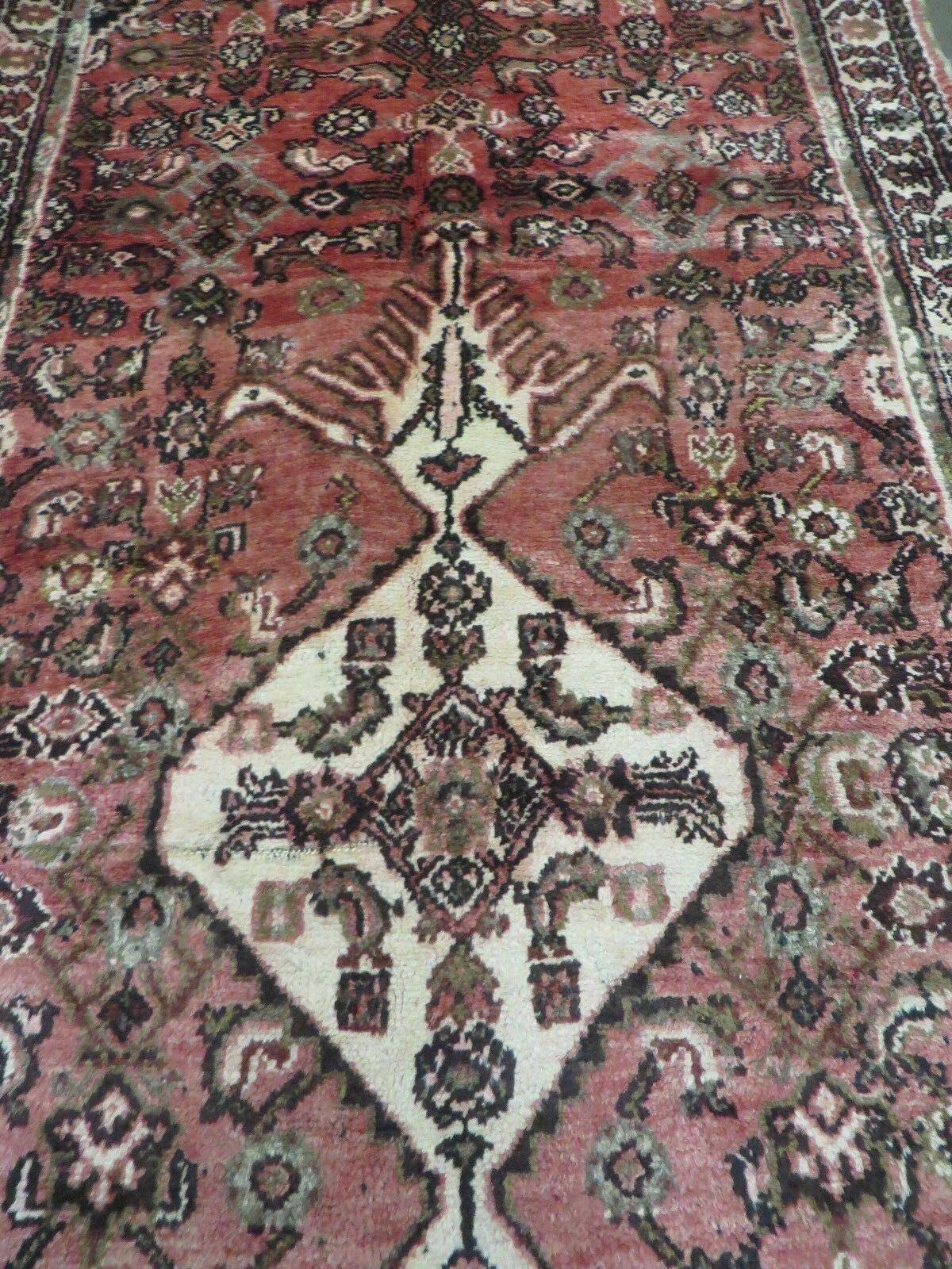 3' 8" X 10' 2" Antique Handmade India Floral Wool Runner Rusted Red Rug # 132 - Jewel Rugs