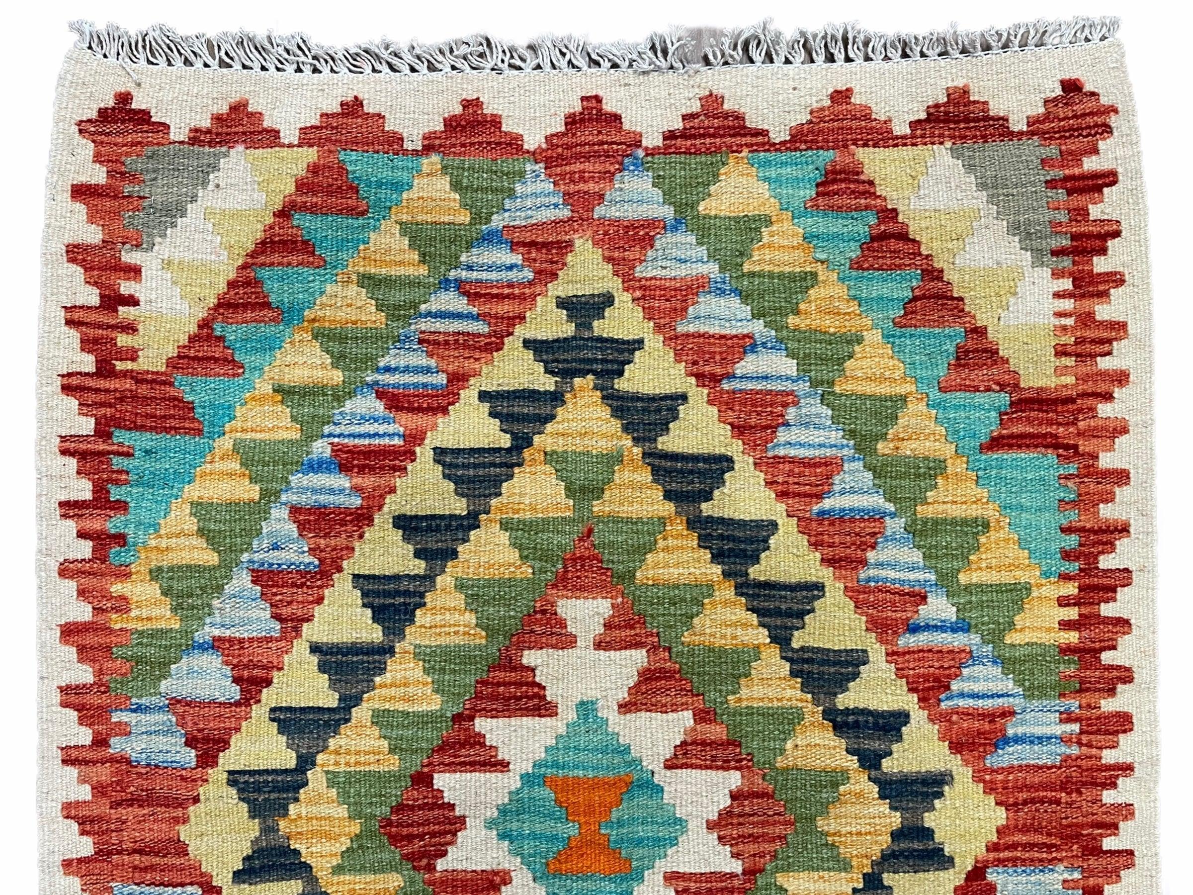 Small Kilim Rug 2x4 Colorful Turkish Kilim Accent Rug New Flatweave Wool Kilim Chobi Kilim Diamond Zigzag Playroom Rug - Jewel Rugs