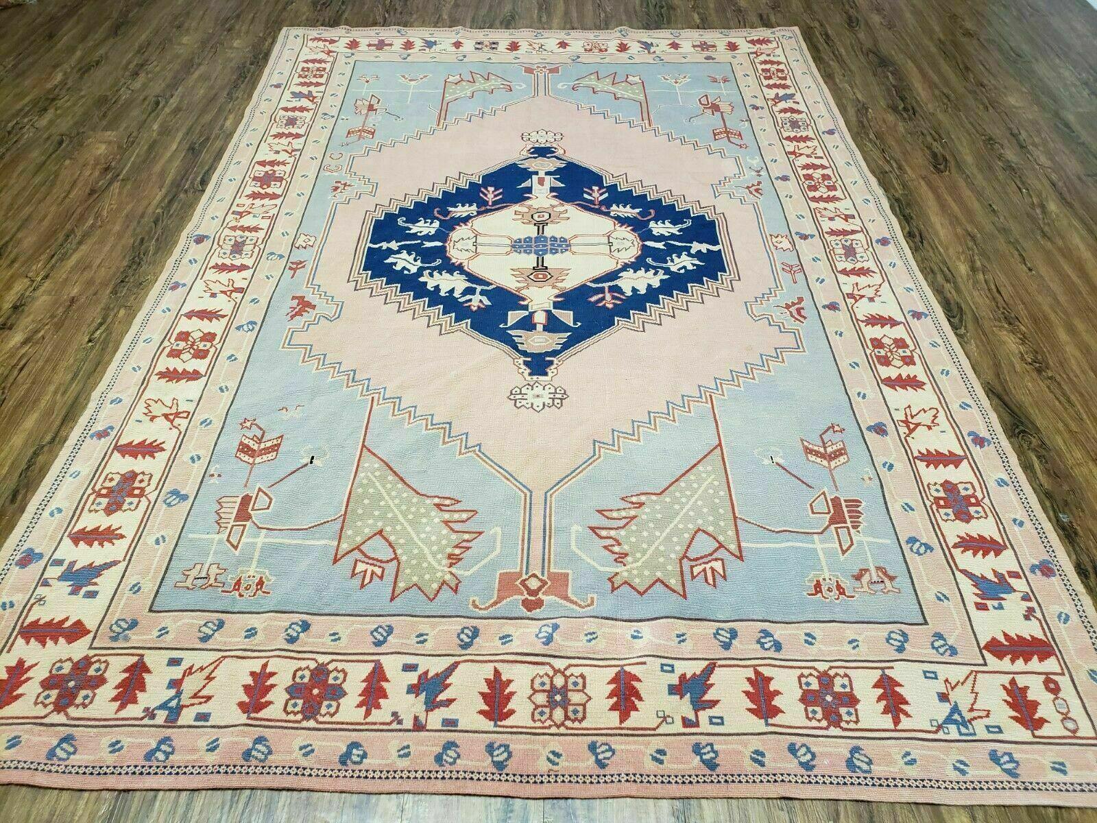 6' X 9' Vintage Handmade Chinese Needlepoint Wool Rug Flat Weave - Jewel Rugs