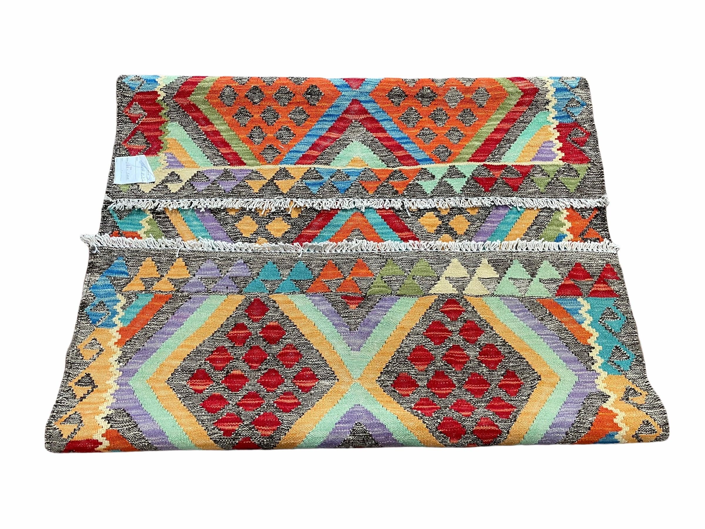 3x5 Multicolor Chobi Kilim Rug New Flatweave Wool Kilim Anatolian Kilim Rug with Playful Colors Nice Turkish Kilim - Jewel Rugs