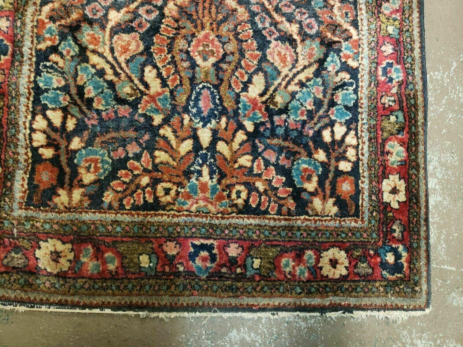 2' X 4' Antique Handmade Sarouk Floral Wool Rug Blue Organic Vegetable Dye Nice - Jewel Rugs