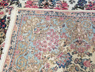 Antique Persian Kirman Rug, Ivory - Light Blue - Rose, Hand-Knotted, Wool, 5' 11" x 8' 11" - Jewel Rugs