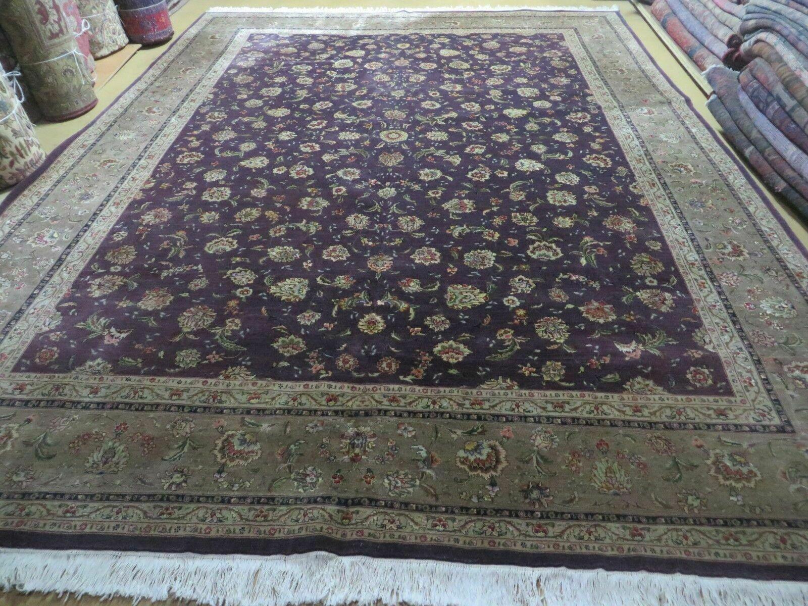 9' X 12' Vintage Handmade Oriental Wool Rug Chinese Hand Knotted Carpet Aubergine - Jewel Rugs