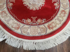 Round Chinese Carving Rug 3.9 x 3.9, Small 90 Line Chinese Circular Carpet, Art Deco Rug, Red and Beige, 4ft Round, Wool Rug Soft Handmade - Jewel Rugs