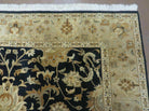 6' X 9' Handmade India Jaipur Floral Oriental Wool Rug Veg Dyes Black # M703 - Jewel Rugs