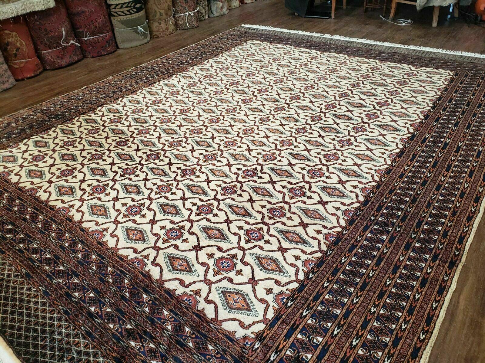 9' 5" X 12' Vintage Handmade Bokhara Turkoman Yamud Pakistan Wool Rug - Jewel Rugs