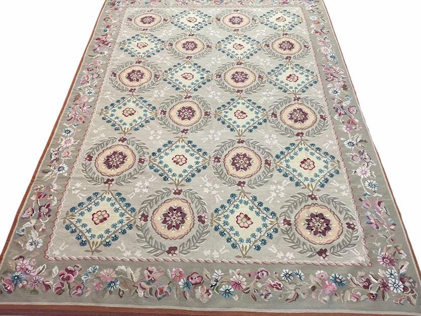 9x13 Needlepoint Carpet, French Design Rug, Hand-Knotted, Brand New Needlepoint Rug 9 x 13, English French European Style, Beige Floral - Jewel Rugs