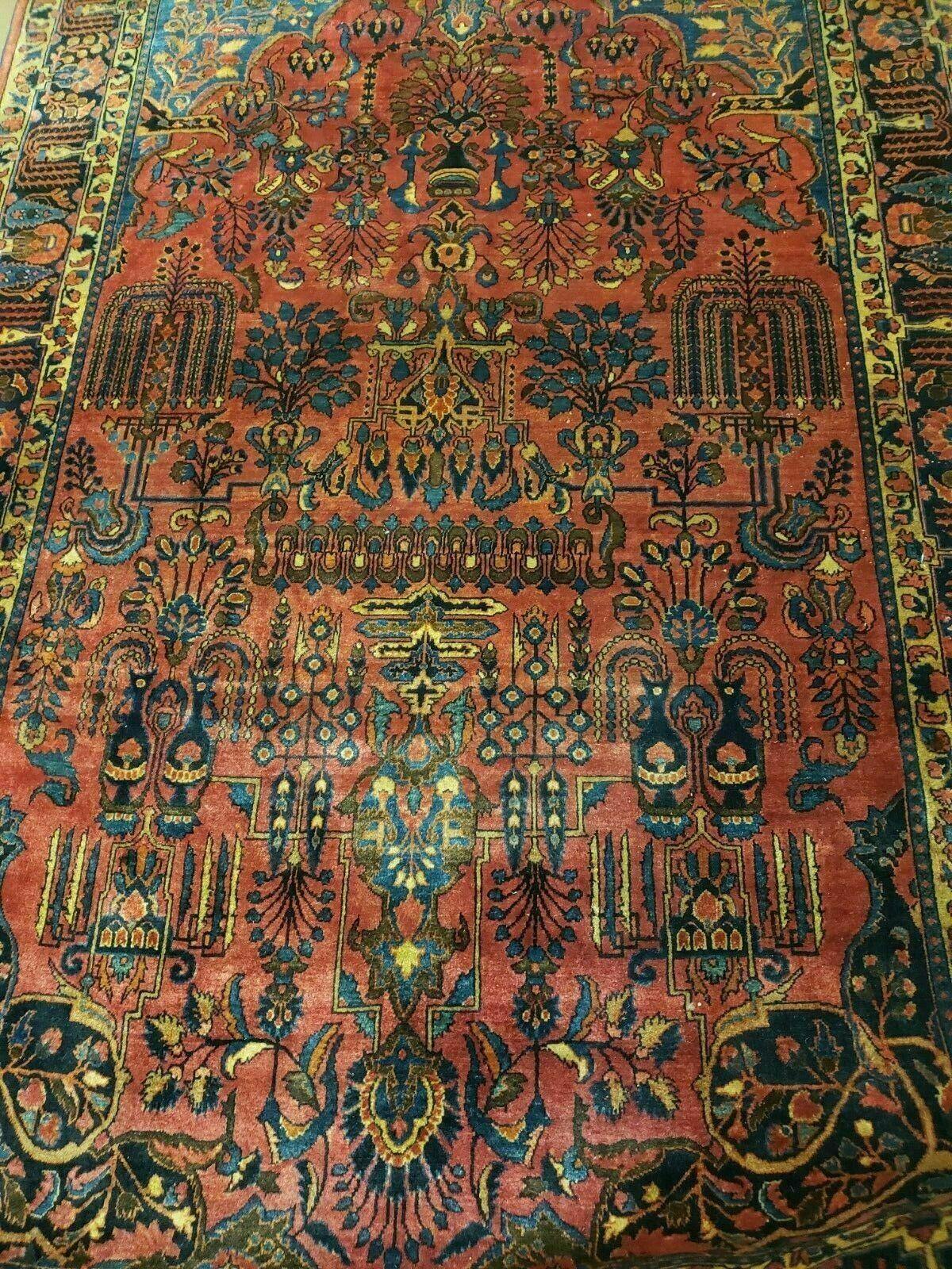 4' 5" X 6' 4" Authentic Antique Oriental Floral Red Allover Wool Rug - Jewel Rugs