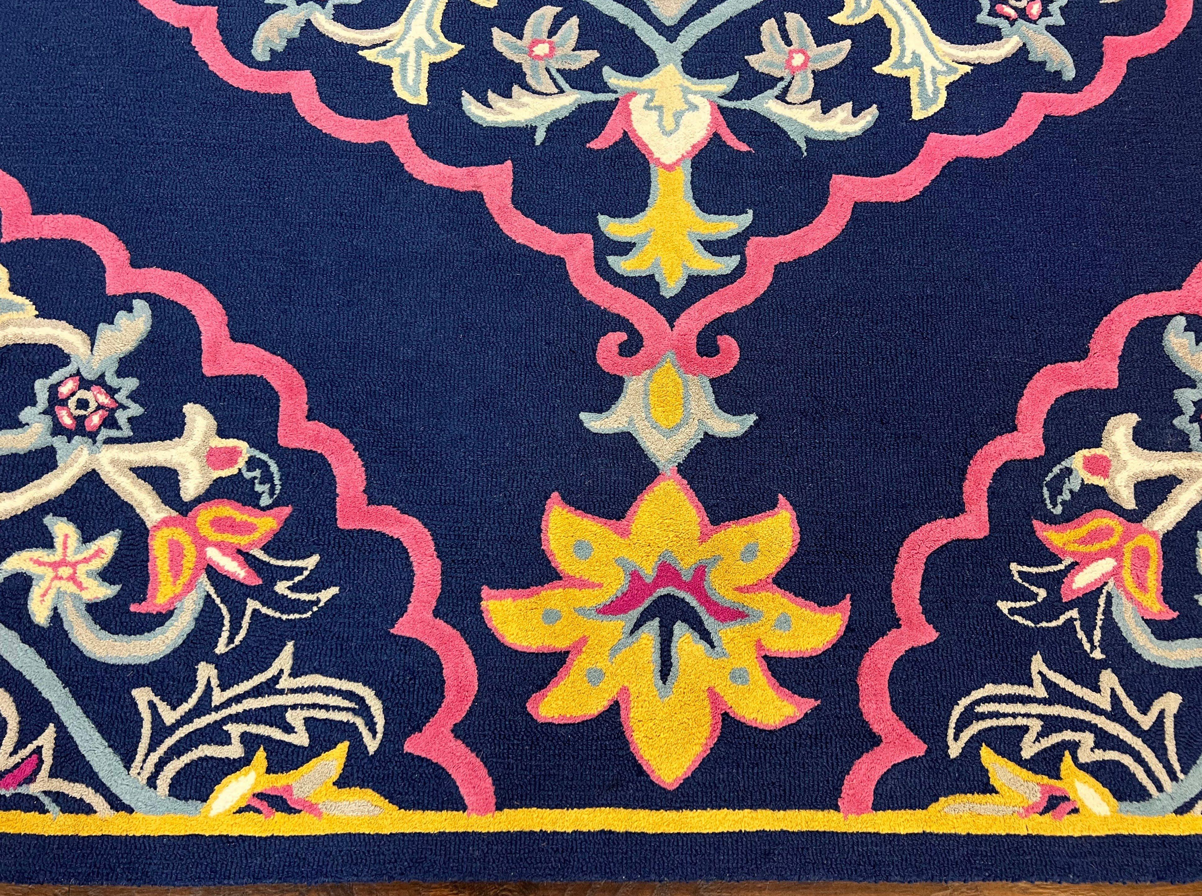 Safavieh Rug 8x10 Belagio Collection, Navy Blue Pink Yellow, Power-Loomed Wool Carpet, Floral Area Rug, Modern Rug, Room Sized 8 x 10 ft Rug - Jewel Rugs