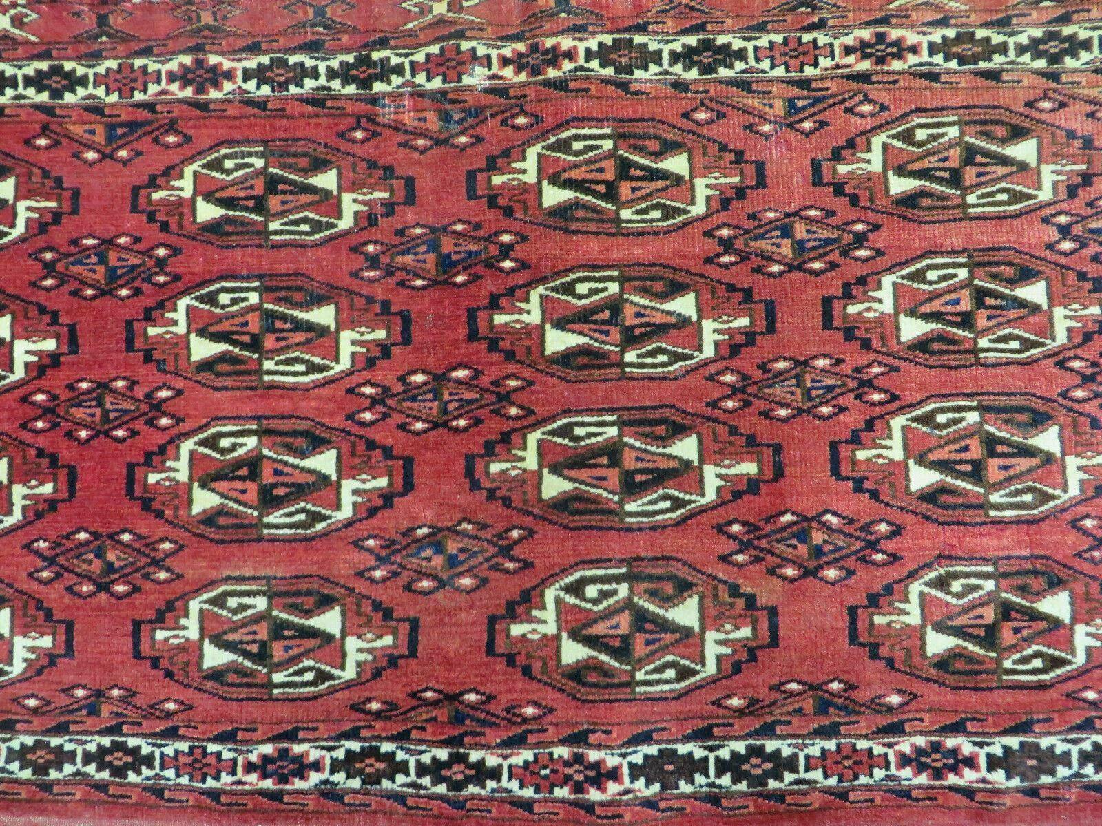 2.5' X 4' Antique Handmade Red Turkoman Tribal Wool Rug Cushion Case Elephant Foot Design - Jewel Rugs